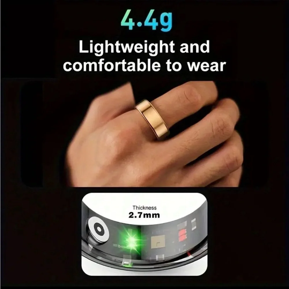 QRing Smart Ring Fitness Tracker IP68 Waterproof (Tarnish/Black) Size 8